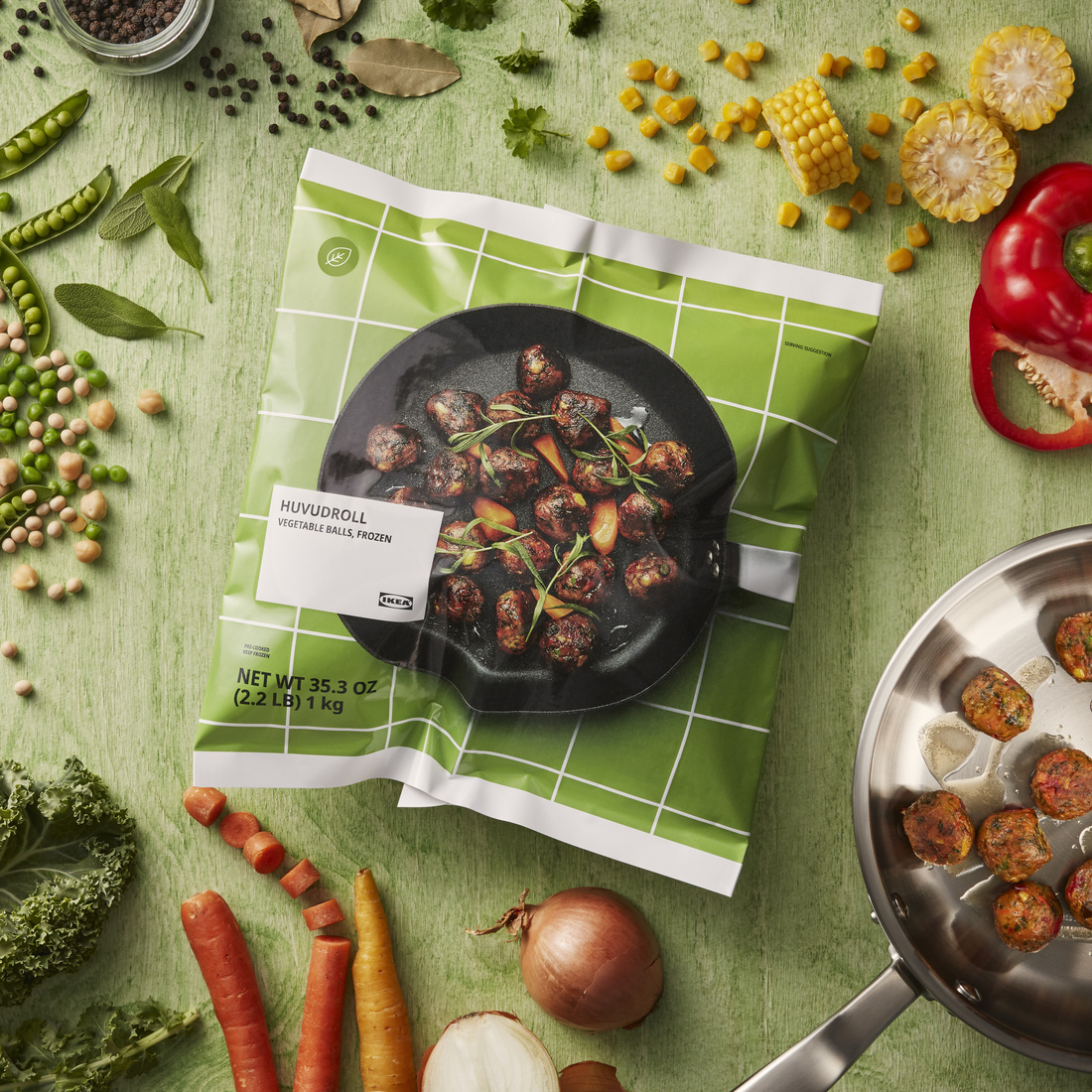 HUVUDROLL, zeleninové kuličky.