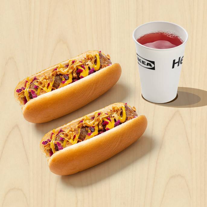 2× hotdog s masovými kuličkami a bezedný nápoj